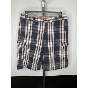 Islandia Mens 36" W36 Mens Plaid Cargo Shorts Blue White Red